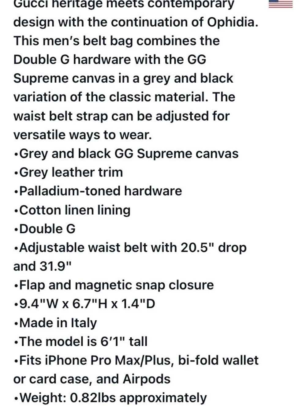 Gucci Gray GG Supreme Canvas Belt Bag with Silver Double G
